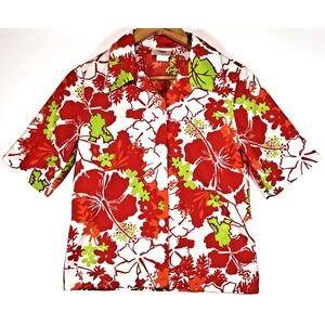 Vintage Lightning Bolt For Gals Hawaiian Shirt Small Red Orange Floral Hibiscus